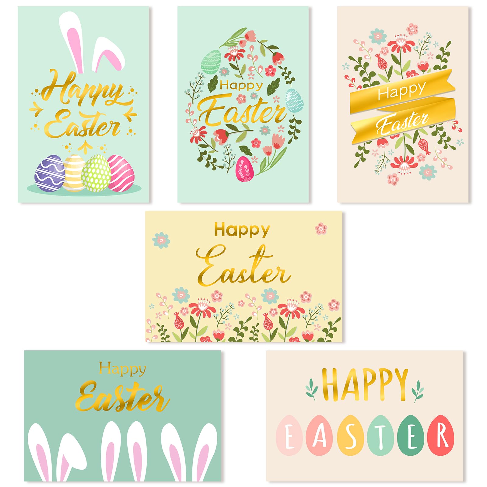 Photo 1 of 24 Pack Happy Easter Cards with Envelope Gold Foil Colorful Greeting Cards Easter Egg Floral Bunny Note Cards for Classroom Exchange Party Supplies