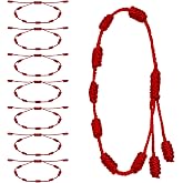 8 Pieces Red String Bracelet Set - Adjustable 7 Knot Red Cord Bracelet, Lucky Charm Bracelet Amulet for Protection, Knots String for Protection, Bracelets Knots Chain Braided for Friendship, Lovers