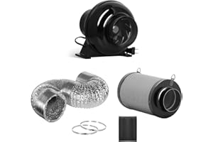 iPower 4 Inch 195 CFM Inline Ventilation Fan Quiet Vent Blower Carbon Filter with Prefilter, 8 feet Aluminum Ducting for Grow Tent Air Circulation