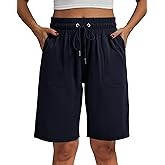 WEAREFO Women's Bermuda Shorts 10" Long High Waisted Comfy Jersey Knee Length Shorts with Pockets for Athletic Casual Wear