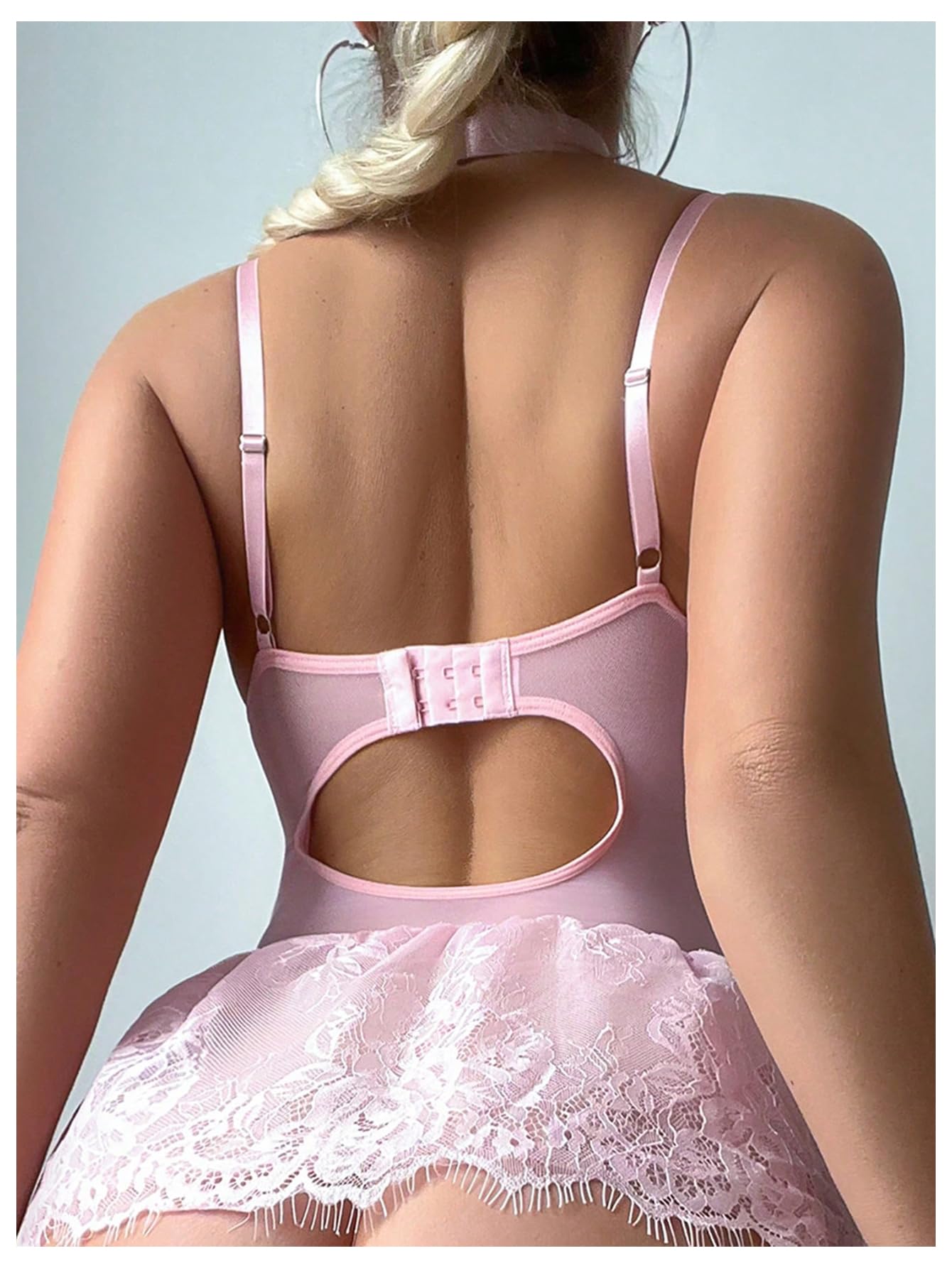 SHENHE Women's Lace Babydoll Garter Lingerie Dress with Thong and Stockings Set