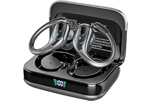 SAJAWASS Wireless Earbuds Bluetooth Headphones 75Hrs Playback with LED Diaplay Charging Case Noise Cancelling Ear buds with Earhooks, IPX7 Waterproof Over Ear Earphones for Sports Running Workout,Black