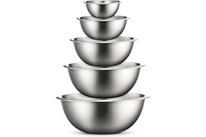 FineDine Stainless Steel Mixing Bowls (Set of 5) Stainless Steel Mixing Bowl Set - Easy To Clean, Nesting Bowls for Space Saving Storage, Great for Cooking, Baking, Prepping