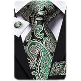 Hi-Tie Men 63inches Tie Set Extra Long Necktie Paisley Tie Pocket Suqare Cufflinks Big and Tall Men Tie