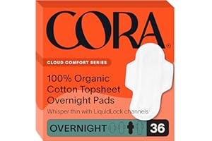 Cora 100% Organic Cotton Topsheet Pads | 36 Overnight Pads