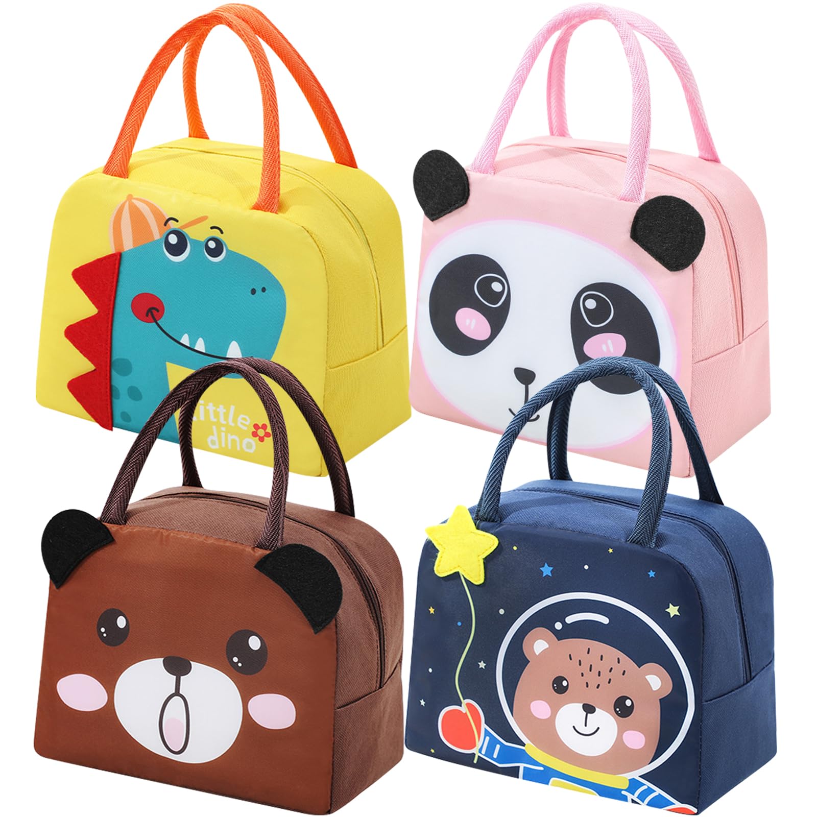 Photo 1 of 4PCS Insulated Lunch Bags Bento Bags Cute Lunch Tote Bag Small Cooler Bags Waterproof Cartoon Lunch Box Bag for Work Picnic (Animal Series 3)