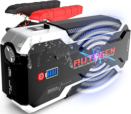 Amazon Autogen ジャンプスターター 2600aピーク電流 12v車用エンジンスターター mah 大容量 10wワイヤレス 充電充電可能 全ガソリン車 8lディーゼル車対応 モバイルバッテリー Qc3 0 Type C Pd 18w充電対応 12ヶ月保証 日本語取扱説明書付き 車 バイク 車