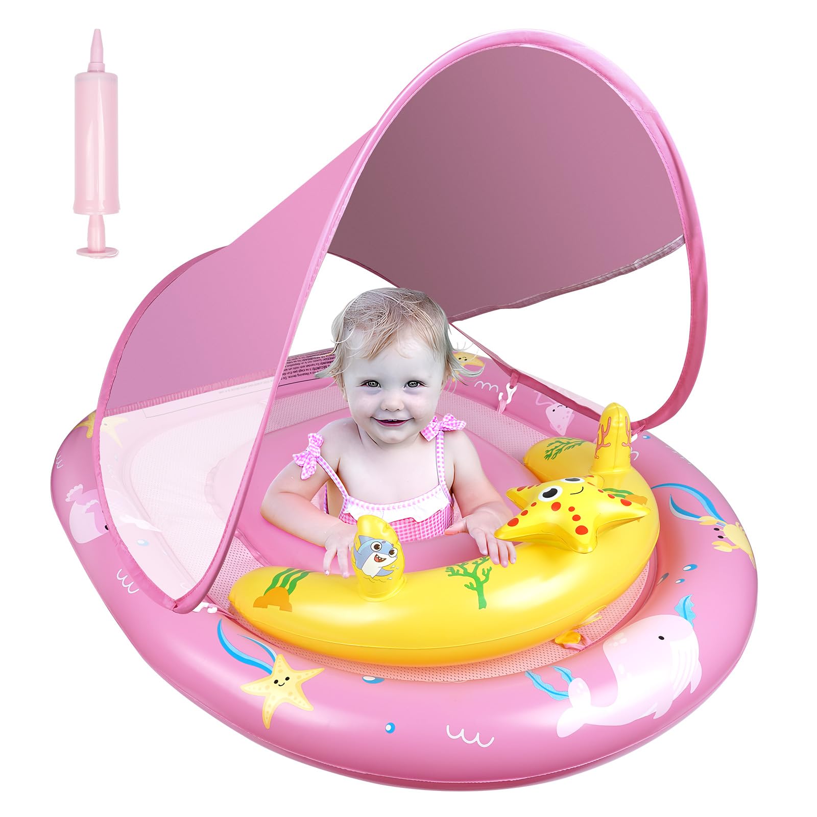 Baby Pool Float with UPF50+ Sun Canopy, Baby Swimming Float with Adjustable Safety Seat, Toddler Float for Age 6-24 Months Babies Kids Infants Children.