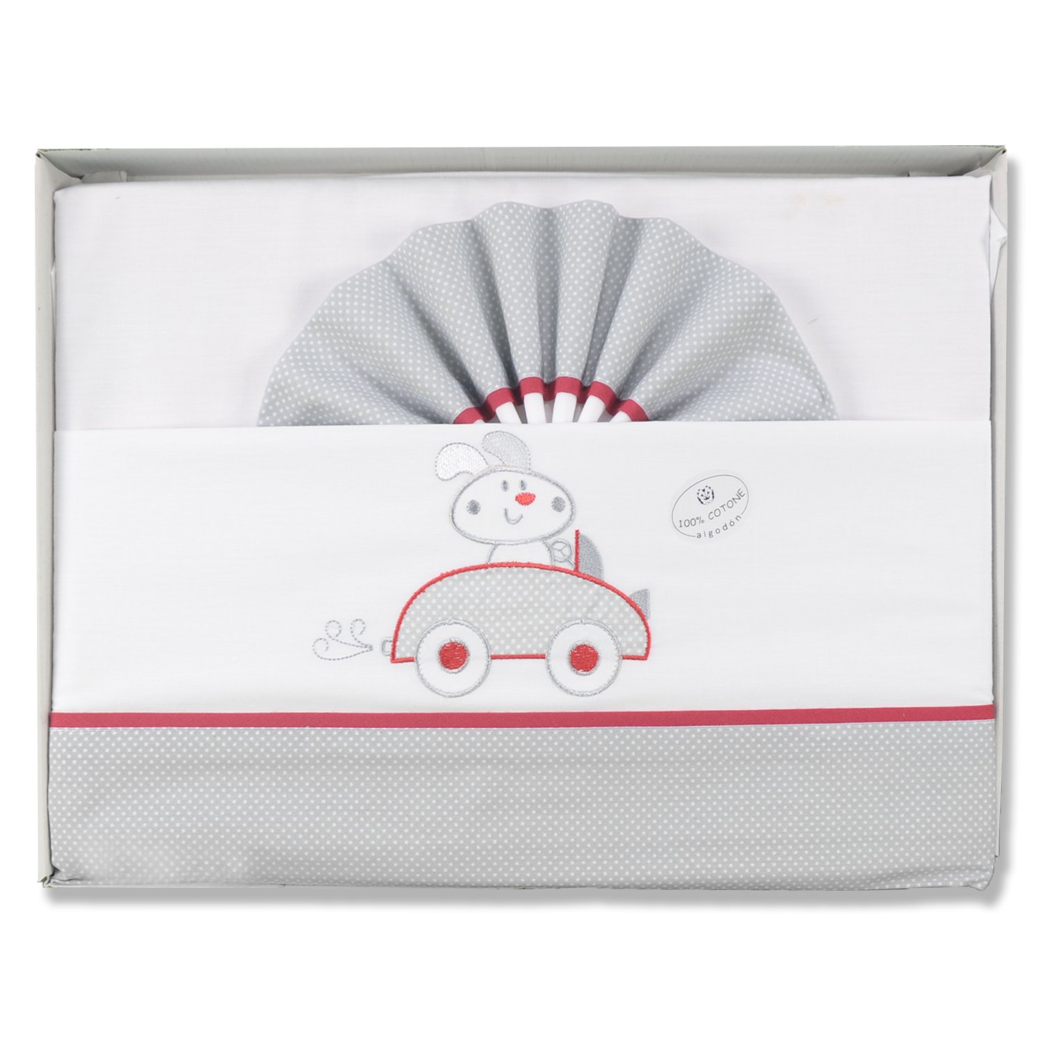 PEKITAS Set of 3 Fine Sheets for Car/Carrycot/Buggy 40 x 80 cm 100% Cotton Made in Portugal (Pillow Case + Sheet + Fitted Sheet with Rubber, White Car)