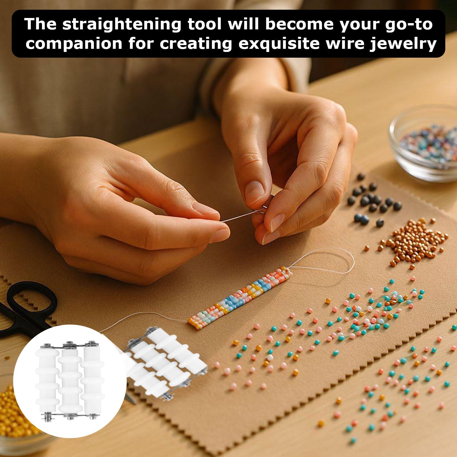 Wire Straightener,Wire Wrapping Tools,Straightening Tool,Stainless Steel for Jewelry Making,Artistic for Jewelry Making 3 Rollers, White