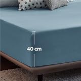 Bedsure Double Fitted Sheet Deep Pocket 16in 40cm Grey-Blue 135x190cm view 6