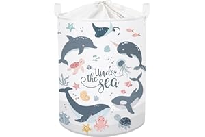 HUUMONSS Sea Animals Baby Laundry Hamper Collapsible Clothes Kids Storage Basket Large Boys Girls Gift Toy Box Bin for Nursery Room, Blue Dolphins, 63L