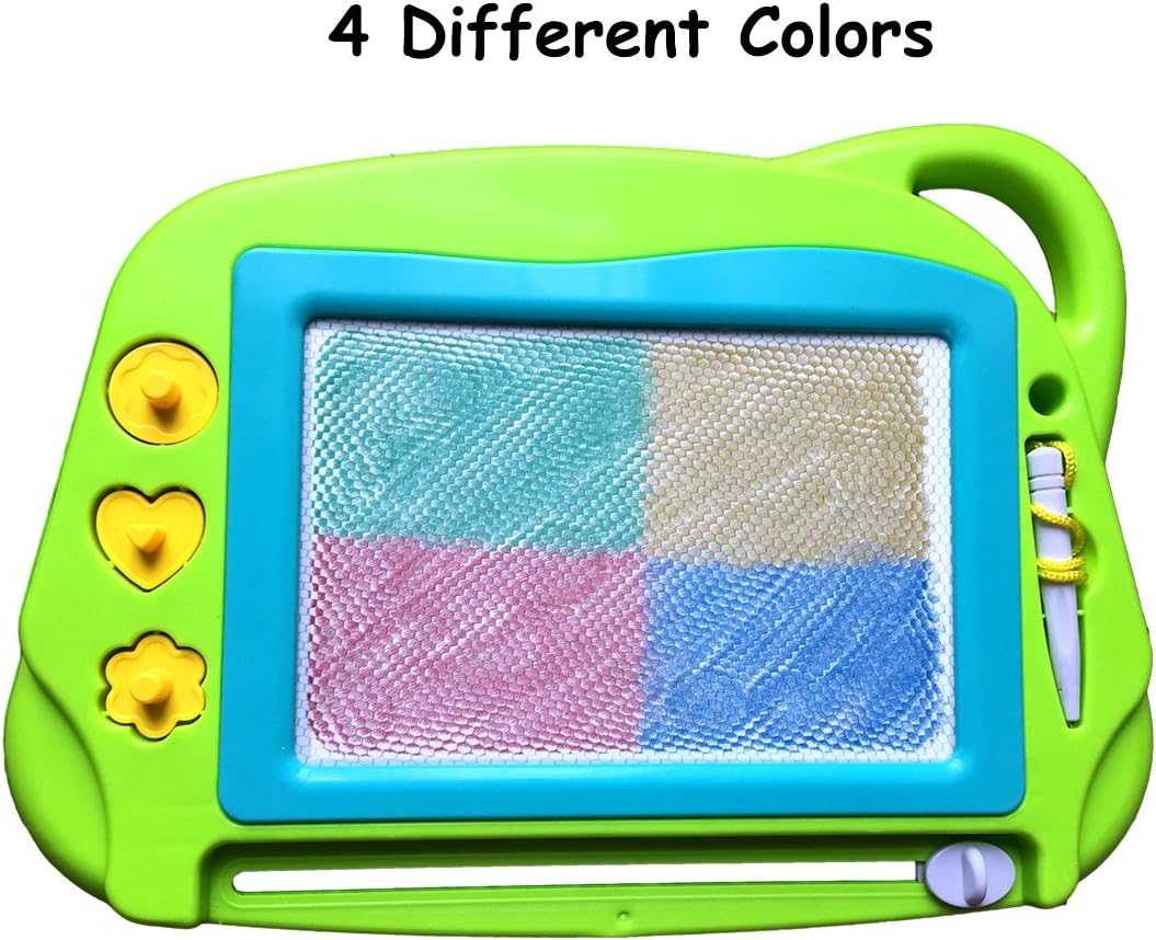 AiTuiTui Magnetic Drawing Board Mini Travel Doodle, Erasable Writing Sketch Colorful Pad Area Educational Learning Toy for Kid / Toddlers/ Babies with 3 Stamps and 1 Pen (Green): Toys & Games
