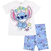 Disney Junior Girls Cropped Boxy T-Shirt and Bike Shorts Outfit Set Toddler to Big Kid Sizes (2T - 14-16)