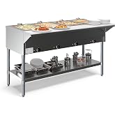 KoolMore 4-Pan Open Well Commercial Electric Stainless Steel Steam Table Food Warmer for Buffets with Undershelf, Warming Control Knobs, and Front Serving Area [120V] (KM-OWS-4), Silver