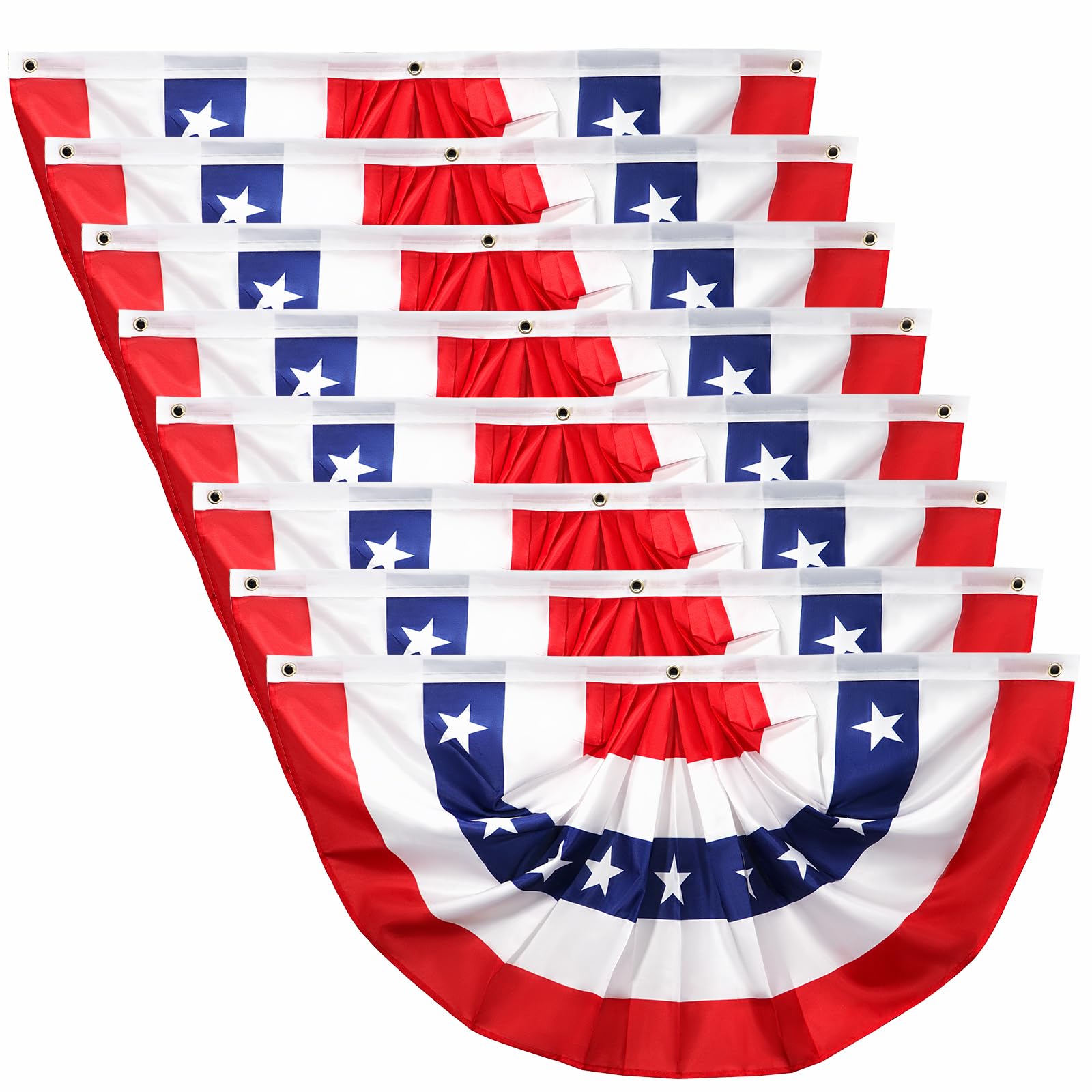 Photo 1 of Kijamilee 4th of July Decorations Outdoor, 1.5X 3Ft USA Patriotic Pleated Fan Flag, American Bunting Flags for Outside, Patriotic Half Fan Banner for Independence Day Memorial Day and Labour Day, 8PCS
