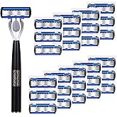 Leriton 28 Pcs Disposable Men's Razors Set Refillable 6-Blade Sensitive Skin Razor Kit for a Comfortable Shave, 1 Handle and 27 Cartridges