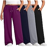 Evervibe 4 Pack Women's Plus Size Pants Lounge Wide Leg Yoga Pants High Waist Drawstring Sweatpants with Pockets