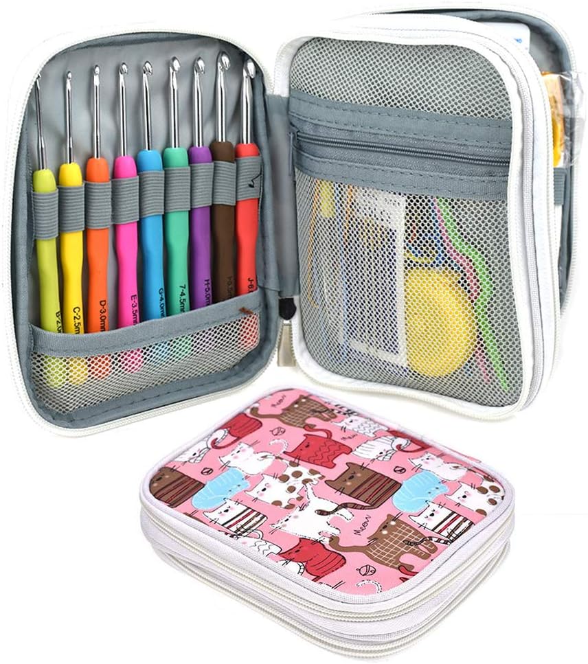 SDGDFXCHN Crochet Hooks Kit,85-Piece Crochet Hooks Set with Case,Ergonomic Crochet Hooks Knitting Needles Weave Yarn Kits DIY Hand Knitting Art Tools for Beginners and Experienced Crochet Lovers
