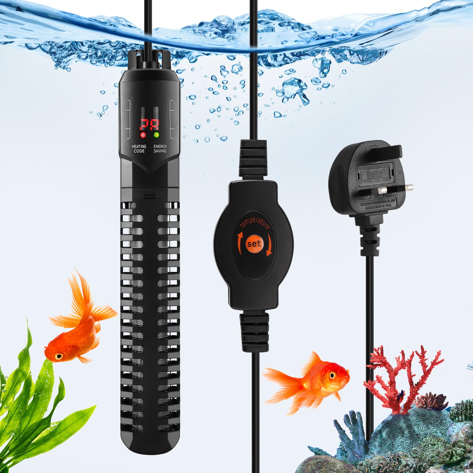 HuuppHip Fish Tank Heater, 500W Aquarium Heater with Intelligent LED Temperature Digital Display Thermostat Controller, Tank Heater for 200-300L Fish and Turtle Tank