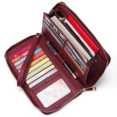 Geldbörse Damen PU Leder Gross Zip um Kupplung große Reise Tasche Handschlaufe Portemonnaie Groß Geldbeutel Lang Portmonee mi