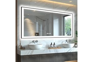 Megatex 60x30 Lighted Bathroom Mirror, Wall-Mounted, Black Rim Mirror, Vanity(Front and Backlit), Stepless Dimmable CRI90+, Anti-Corrosion, Anti-Rust, Touch Sense, Memory(Horizontal/Vertical)