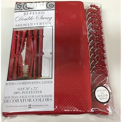 Double Swag Fabric Shower Curtain With Vinyl Liner And 12 Roller