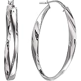 HOT SILVER Sterling Silver 925 Oval Hoop Earrings for Women
