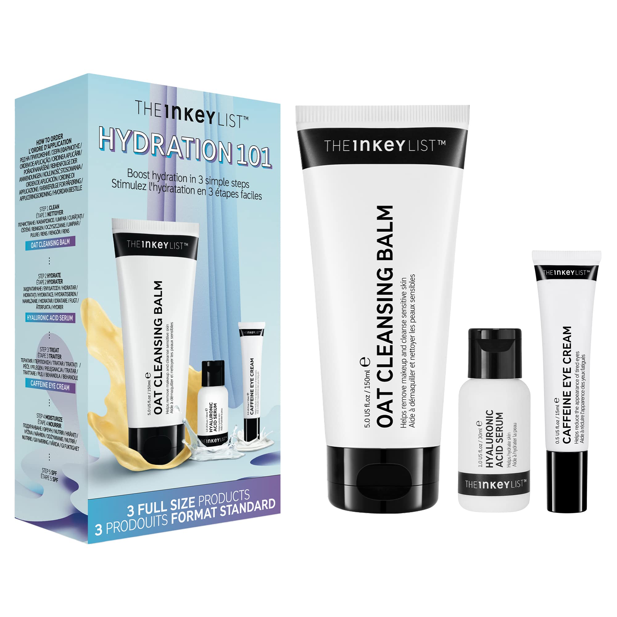 The INKEY List Hydration 101 Kit, Skin Hydration Starter Kit, Oat Cleansing Balm, Hyaluronic Acid, Caffeine Eye Cream, Suitable for All Ages