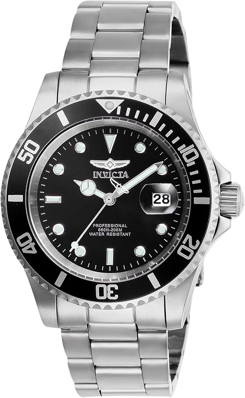 Relógio masculino de quartzo em aço inoxidável invicta pro diver, preto/prata, 40 mm