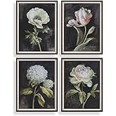 Florals On Black Framed Prints, Set/4 Dark Brown