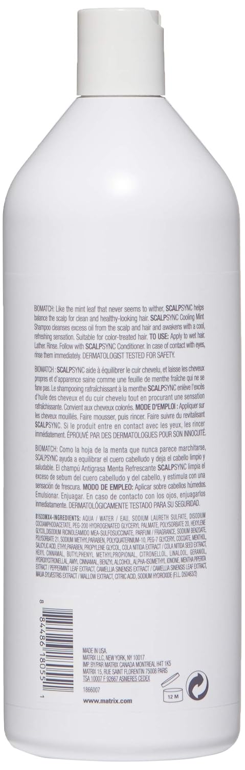 BIOLAGE Cooling Mint Scalpsync Shampoo | Cleanses Excess Oil From the Hair & Scalp | for Oily Hair & Scalp | 33.8 Fl Oz: Matrix: Premium Beauty