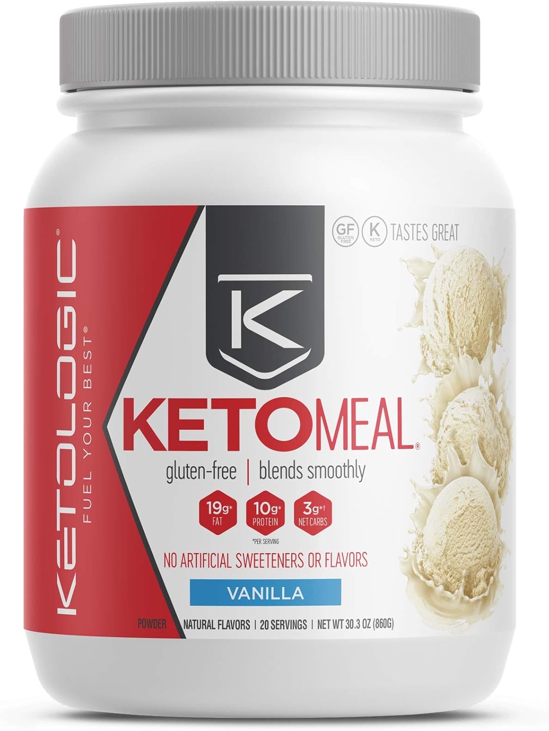 KetoLogic Keto Meal Replacement Shake with MCT, Vanilla | Low Carb, High Fat Keto Shake | Promotes Weight Loss & Suppresses Appetite | 20 Servings