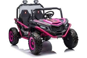 u URideon 24V 2 Seater XXXL Kids Ride on Car Truck, Ride On UTV with 2 * 200W Powerful Motors, 22“ Seat Width Electric Vehicle with EVA Wheels,Metal Frame, Music, Remote Control (Pink)