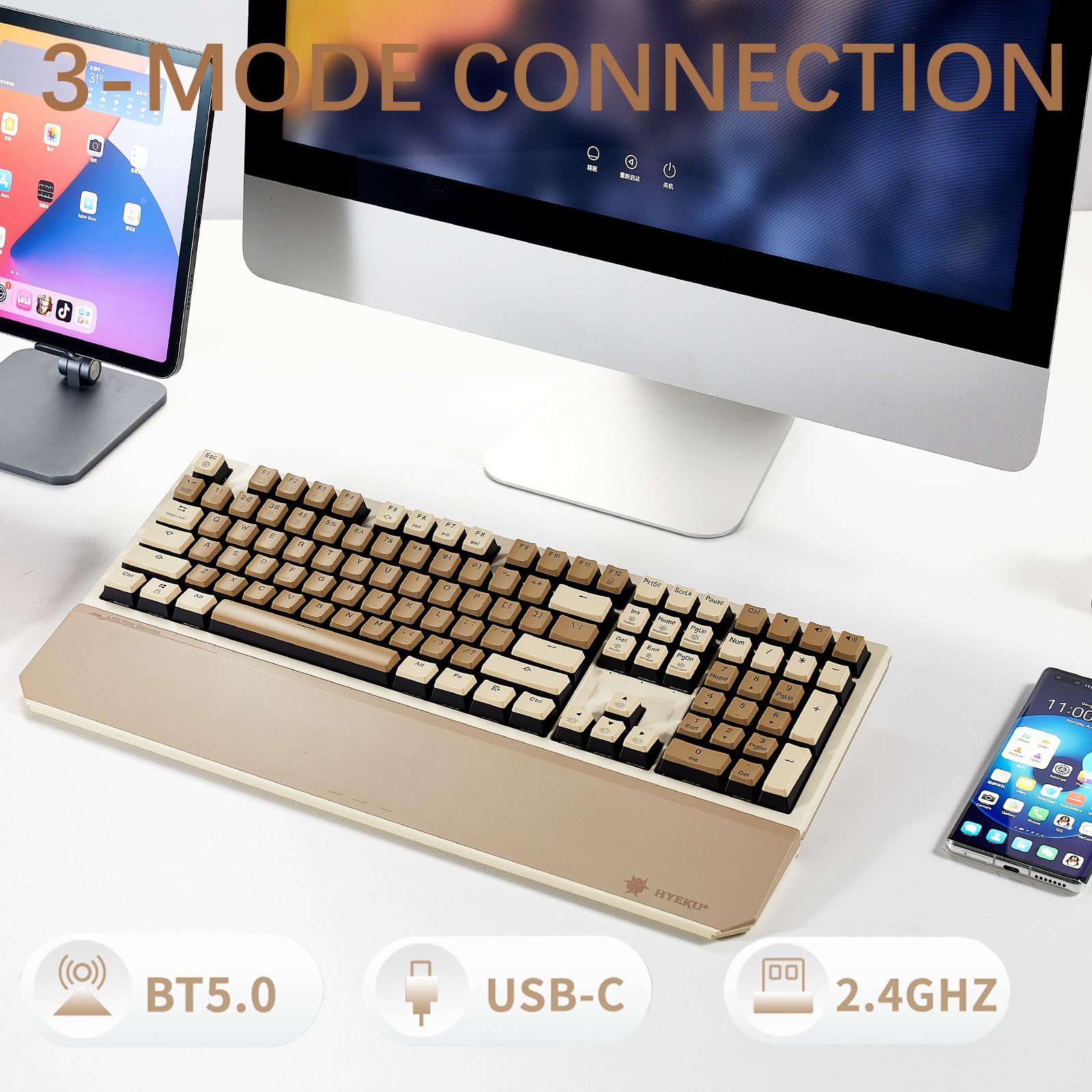 Hexgears X5pro Wireless Mechanical Keyboard, Triple Mode BT5.0/2.4G/USB-C Mechanical Keyboard with Kailh Box Red Switch, Hot Swappable 108 Keys Full Size Keyboard for Windows All Laptop Mac