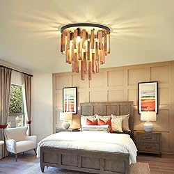 UOFUS 16.5inch 5-Light Rustic Wood Flush Mount