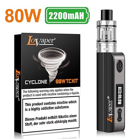 E Zigarette Starter Set 80W: Lovaper 2200mAh Vape Akku, Top Fill 0,2ohm/2,0ml Verdampfer Kopf Tank, TC Box Mod mit 18650 Batt