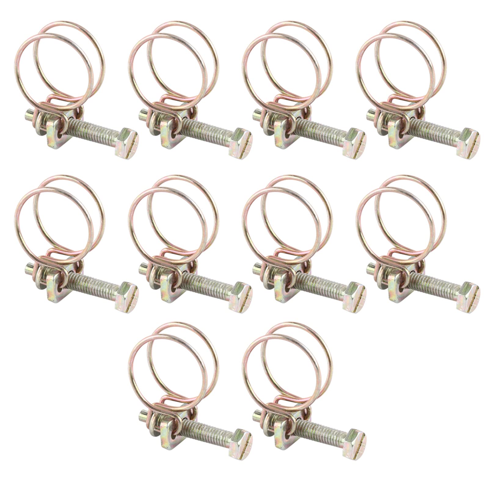 Akozon 10pcs Adjustable Double Wire Hose Clips, Stainless Steel Water Hose Clamp, 13-16 mm