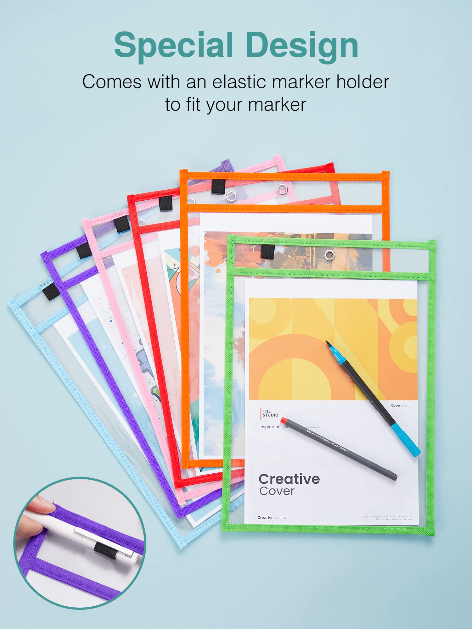 Puroma 35 Pack DryErase Pockets Reusable Plastic Sleeves Assorted