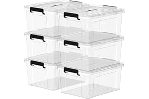 Cetomo 16Qt*6 Plastic Storage Bins, Lidded Tote Storage Box with Handle, Stackable, Clear, 16Quart, 6 Pack