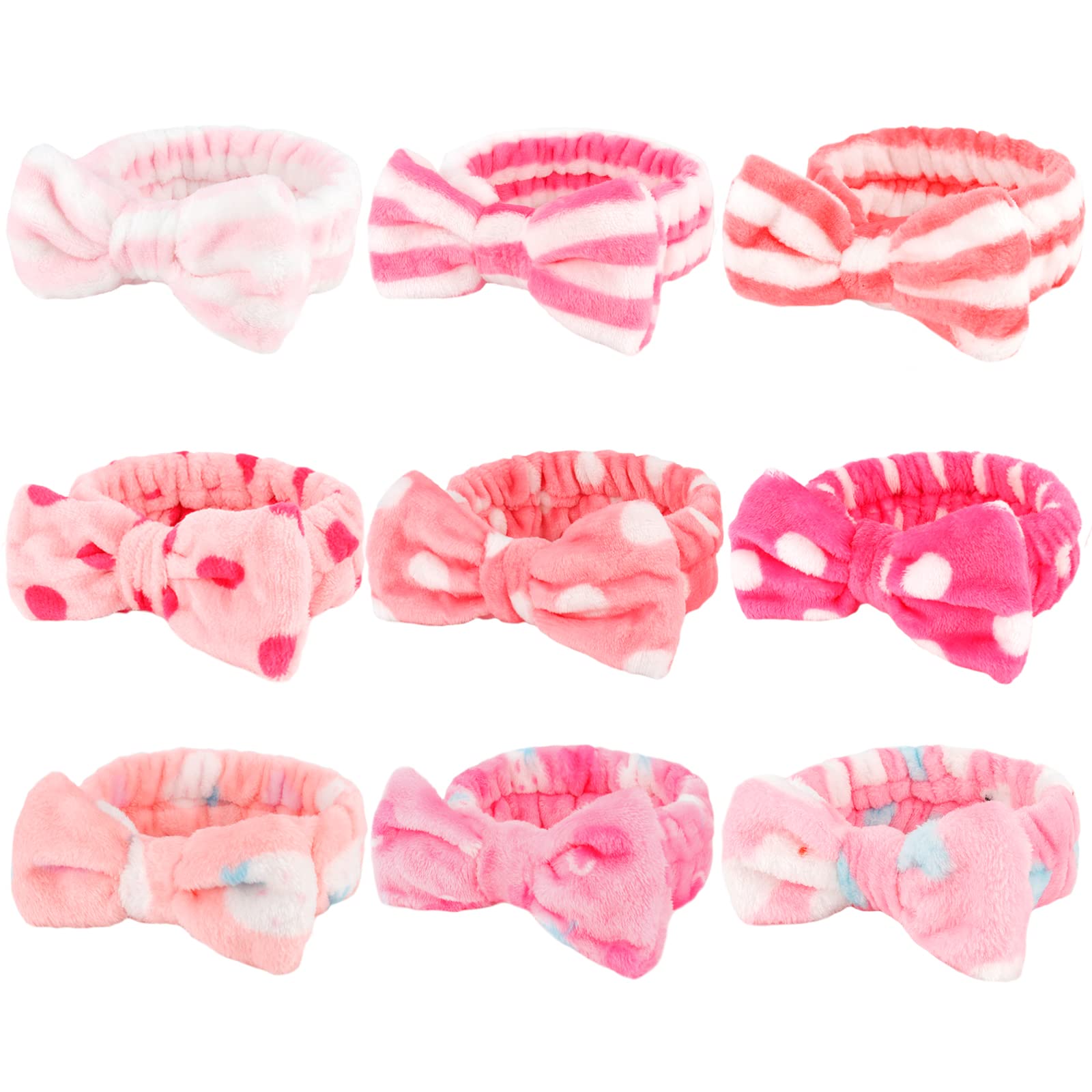 Photo 1 of WHAVEL 9 Pack Pink Microfiber Hairband for Washing Face, Makeup Headband Skincare Headbands with Cute Bow, Fluffy Face Wash Headband for Women