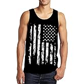 Mens Tank Tops 4th of July American Flag Athletic Sleeveless T-Shirt Tops Slim Fit Workout Gym Tees Black M