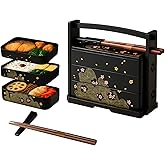 JapanBargain 1951, Made in Japan Three-Tier Japanese Lunch Bento Box with Chopsticks, Lacquered Sakura Cherry Blossom Design