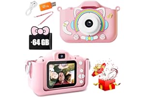 TGHIJKK Kids Camera Toys for 3-8 Year Old Girls Boys,Children Digital Video Camcorder Camera with Cartoon Soft Cover, Best Chritmas Birthday Festival Gift for Kids - 64G SD Card Included,9600W Pixel HD