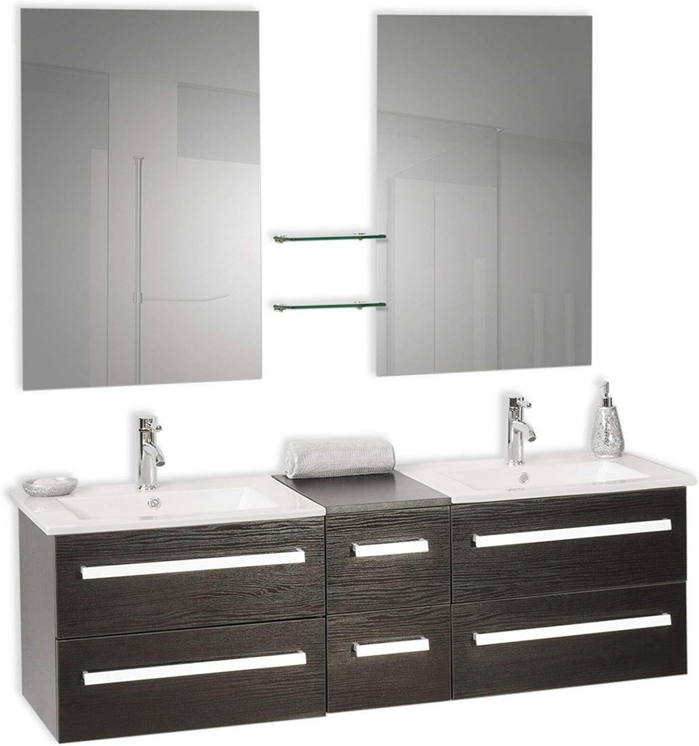 Beliani Modern Floating Bathroom Vanity Double Sink Mirror Drawers Storage Black Madrid Beliani Amazoncouk Home Kitchen