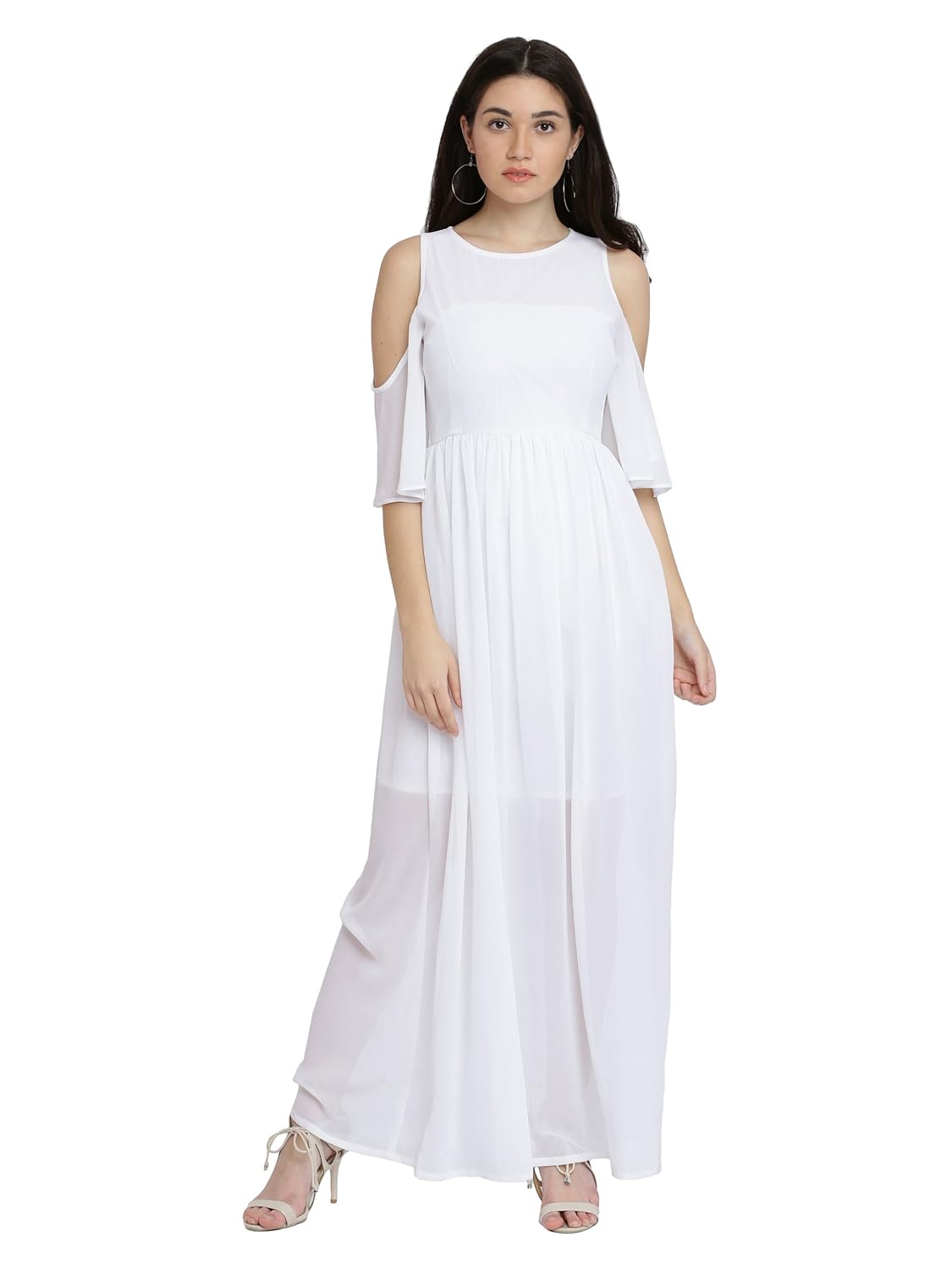 cold shoulder white maxi dress