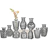 Glass Bud Vases Set of 10, Small Flower Vase in Bulk for Centerpieces, Mini Vintage Grey Vases for Rustic Wedding Vintage Home Table Decor