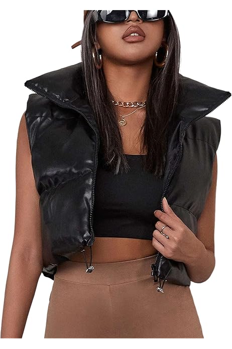 Quilted Faux Leather Puffer Vest 