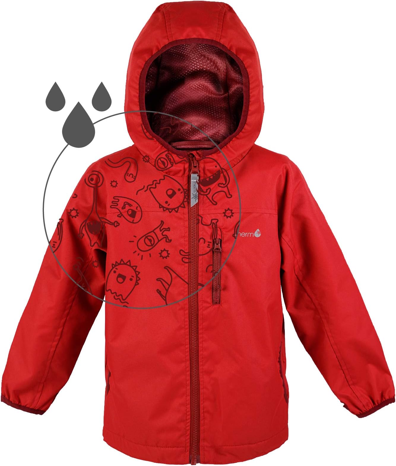 Therm Girls Boys Rain Jacket, Lightweight Raincoat with Magic Pattern - Breathable Mesh Lined - Blue Red Purple - Kids Youth