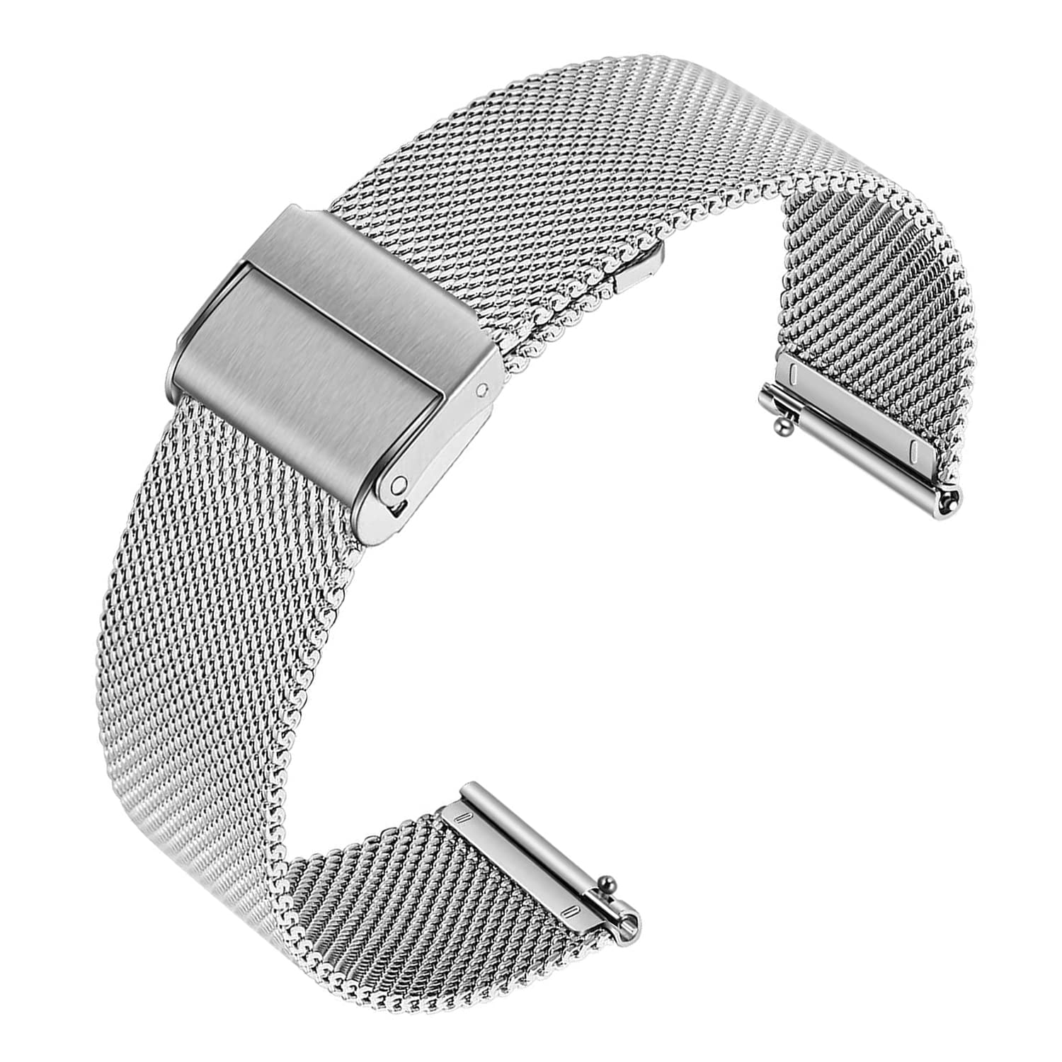 Quick Release Watch Strap,Mesh Woven Metal Watch Band Clasp for Men and Women,Universal Watchband for Smart Watches Fossil Strap and Seiko Watches 18mm Silver Double Buckle